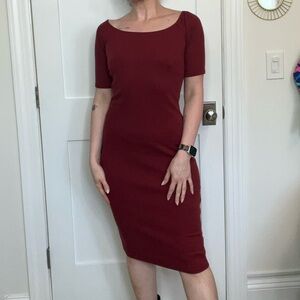 Wine Red Ribbed Bodycon Midi Dress
